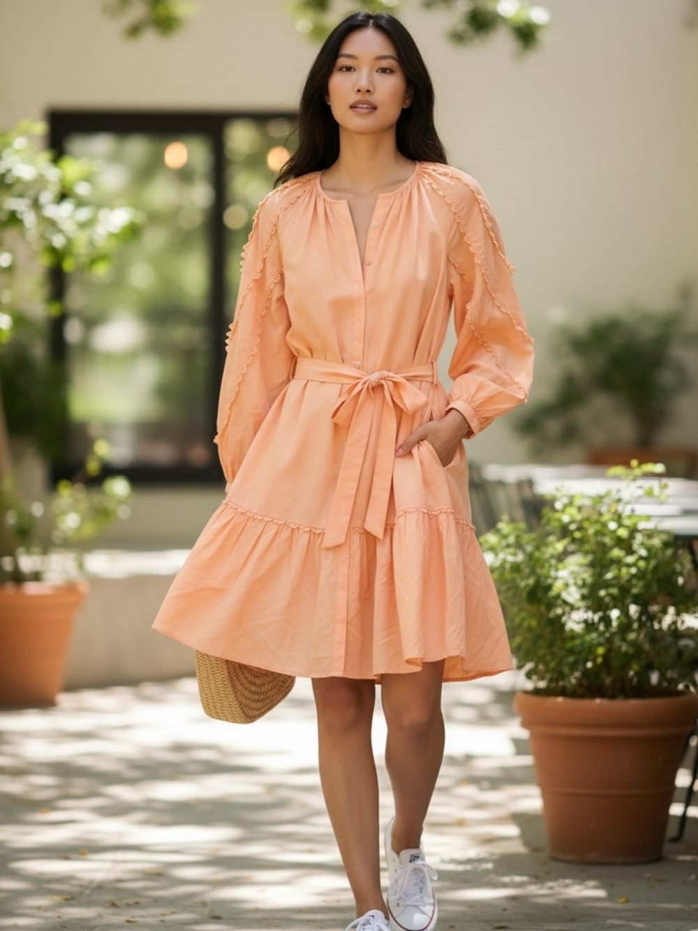 Kobi Halperin XS Meadow Pleasant  Womens Orange Linen Blend Dress, Boho